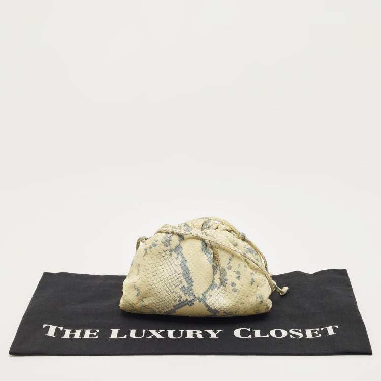 Pre Owned Bottega Veneta Light Yellow/Blue Snakeskin Embossed Leather Mini The Pouch Bag