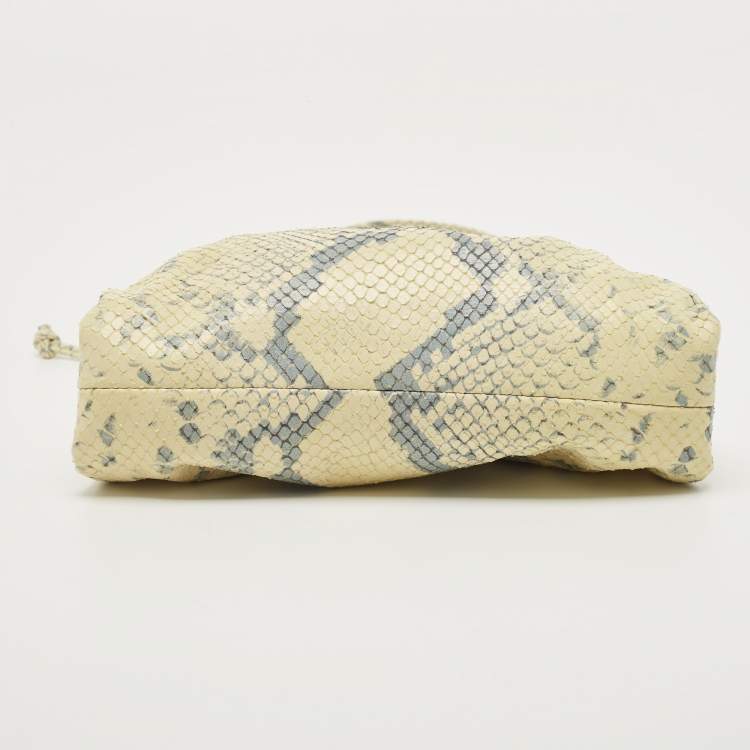 Pre Owned Bottega Veneta Light Yellow/Blue Snakeskin Embossed Leather Mini The Pouch Bag