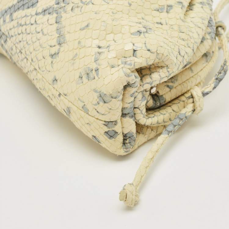 Pre Owned Bottega Veneta Light Yellow/Blue Snakeskin Embossed Leather Mini The Pouch Bag