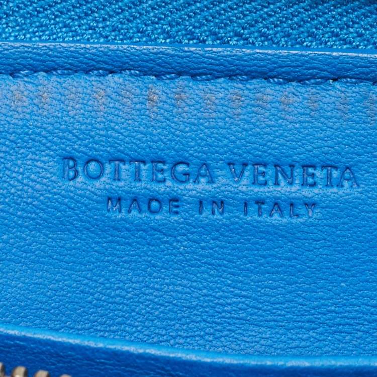 Pre Owned Bottega Veneta Blue Intrecciato Leather Zip Around Wallet