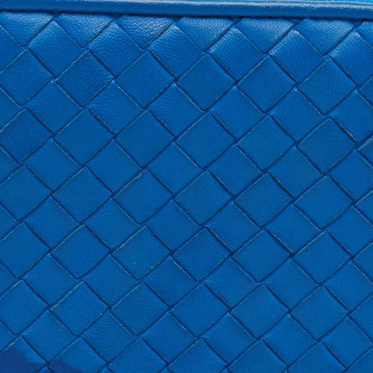 Pre Owned Bottega Veneta Blue Intrecciato Leather Zip Around Wallet