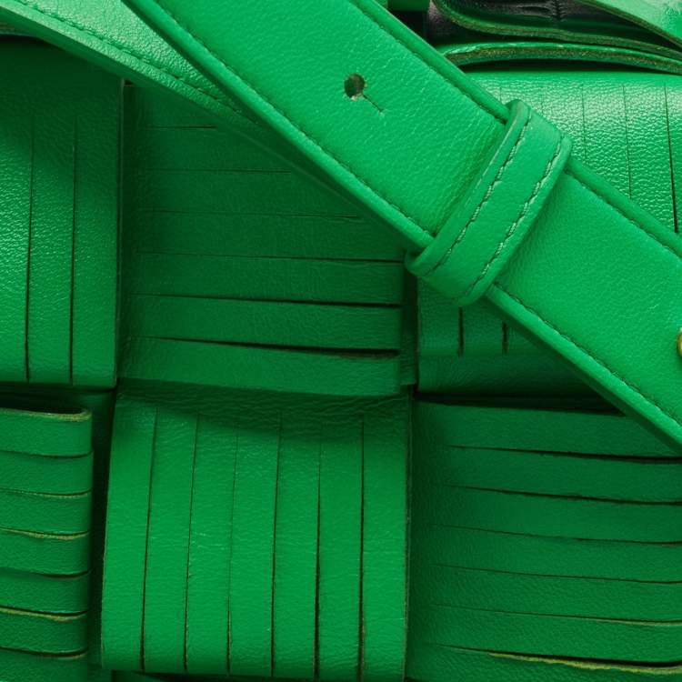 Pre Owned Bottega Veneta Green Leather Cassette Fringe Shoulder Bag