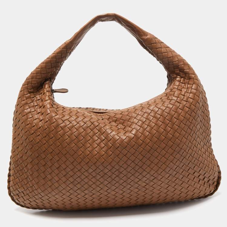 Pre Owned Bottega Veneta Brown Intrecciato Leather Large Veneta Hobo