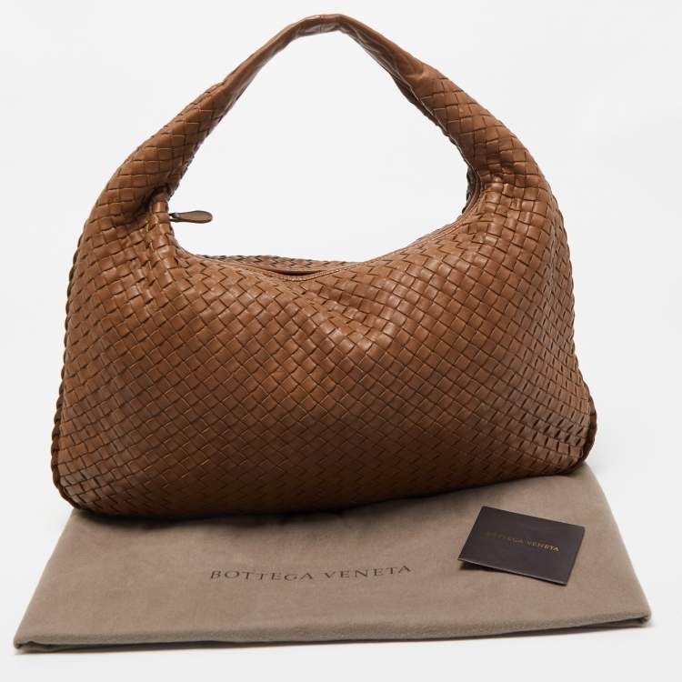 Pre Owned Bottega Veneta Brown Intrecciato Leather Large Veneta Hobo