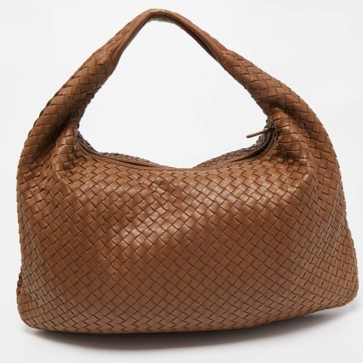 Pre Owned Bottega Veneta Brown Intrecciato Leather Large Veneta Hobo