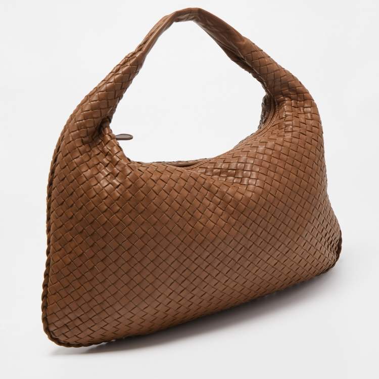 Pre Owned Bottega Veneta Brown Intrecciato Leather Large Veneta Hobo