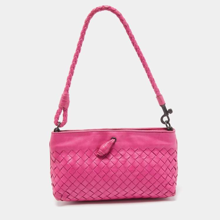 Pre Owned Bottega Veneta Pink Intrecciato Leather Magnetic Clutch Bag