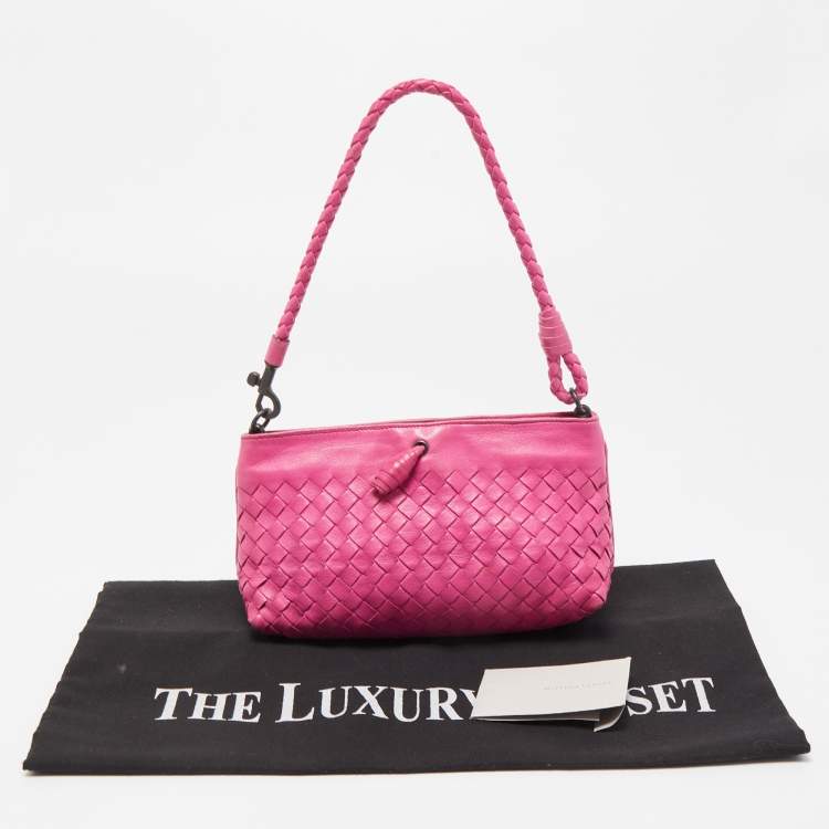 Pre Owned Bottega Veneta Pink Intrecciato Leather Magnetic Clutch Bag