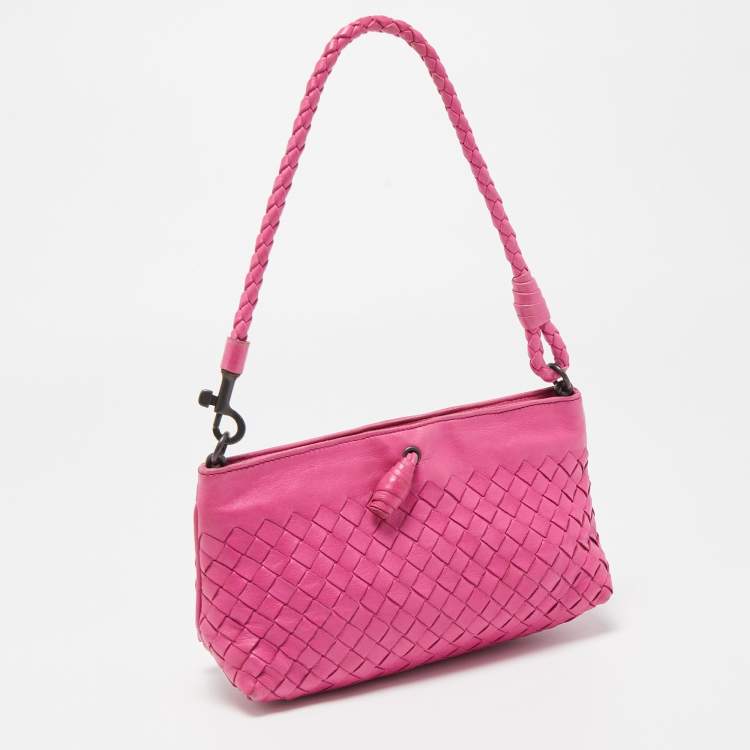 Pre Owned Bottega Veneta Pink Intrecciato Leather Magnetic Clutch Bag