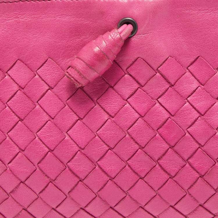 Pre Owned Bottega Veneta Pink Intrecciato Leather Magnetic Clutch Bag