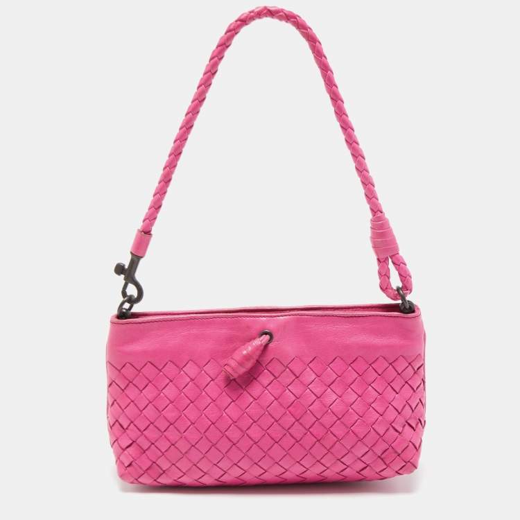 Pre Owned Bottega Veneta Pink Intrecciato Leather Magnetic Clutch Bag