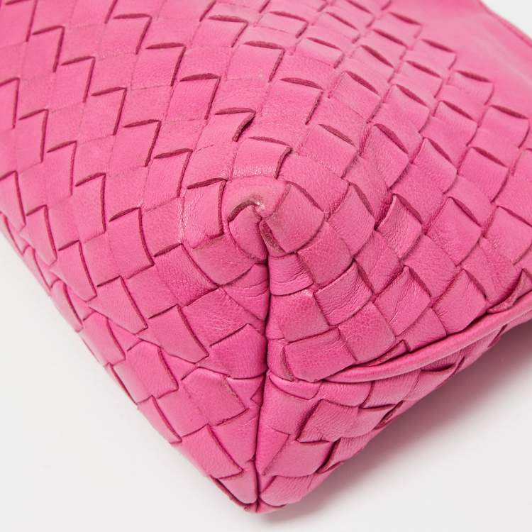 Pre Owned Bottega Veneta Pink Intrecciato Leather Magnetic Clutch Bag