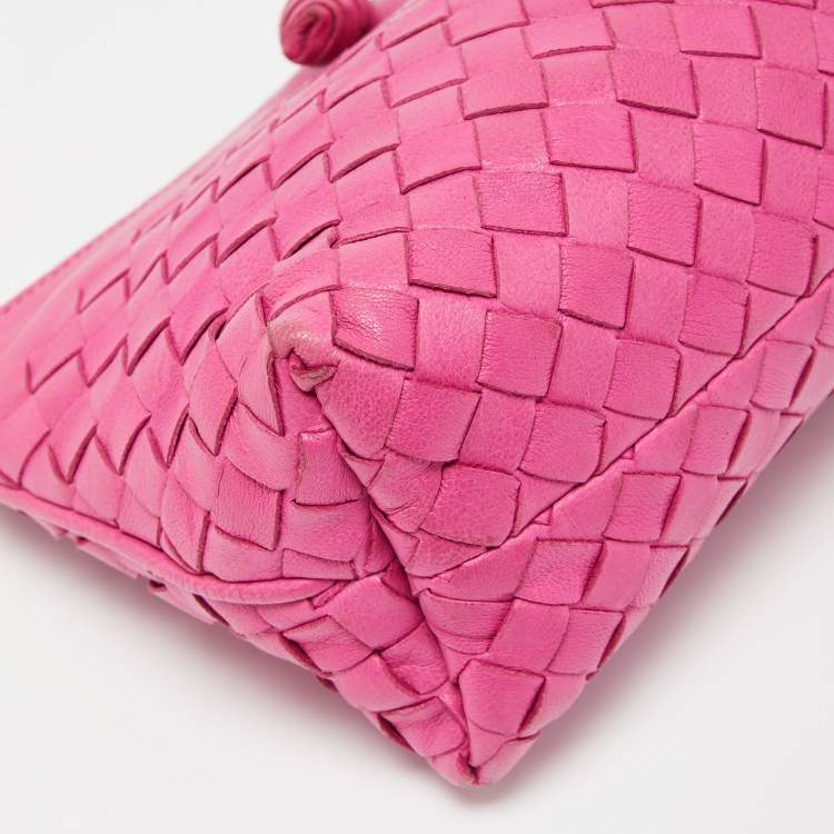 Pre Owned Bottega Veneta Pink Intrecciato Leather Magnetic Clutch Bag