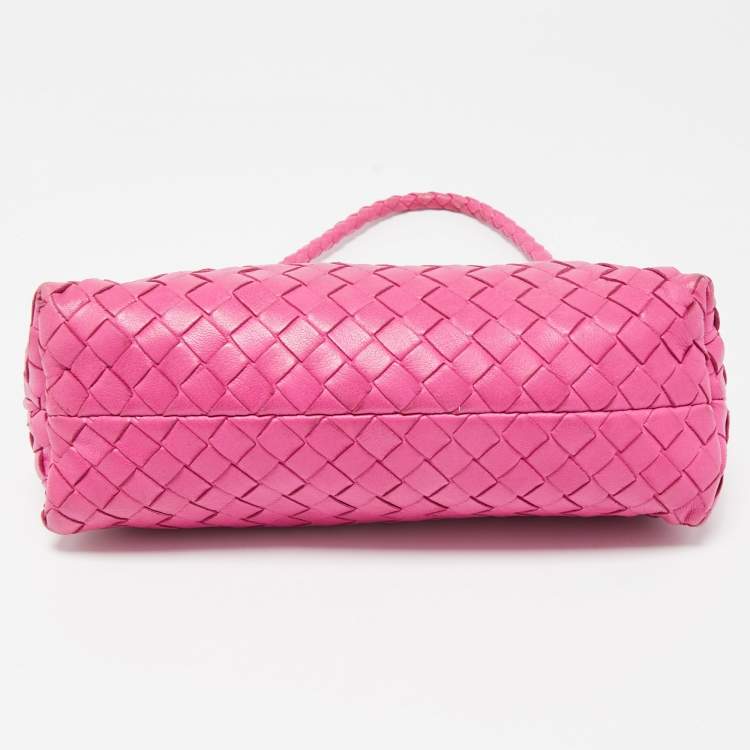 Pre Owned Bottega Veneta Pink Intrecciato Leather Magnetic Clutch Bag