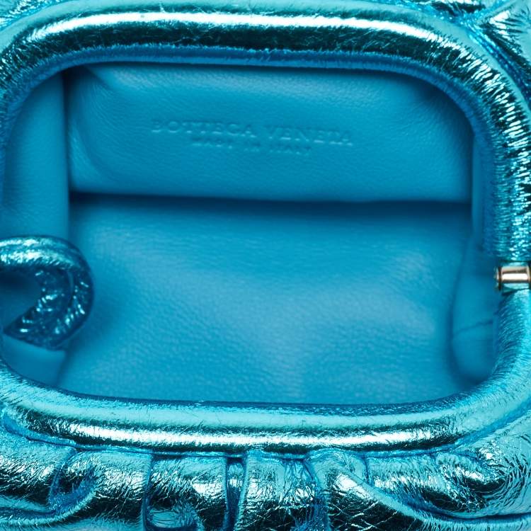 Pre Owned Bottega Veneta Metallic Blue Leather Extra Mini The Pouch 