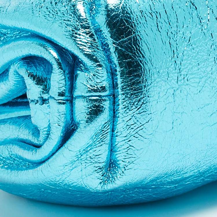 Pre Owned Bottega Veneta Metallic Blue Leather Extra Mini The Pouch 