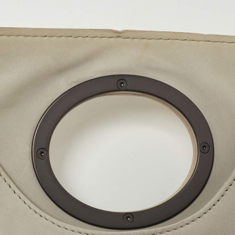 Pre Owned Bottega Veneta Grey/Gold Leather Twist Lock Flap Clutch