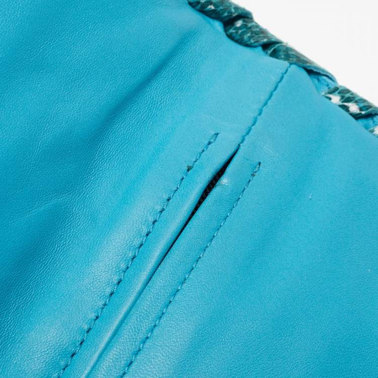 Pre Owned Bottega Veneta Light Blue Intrecciato Leather and Watersnake Twist Lock Flap Clutch