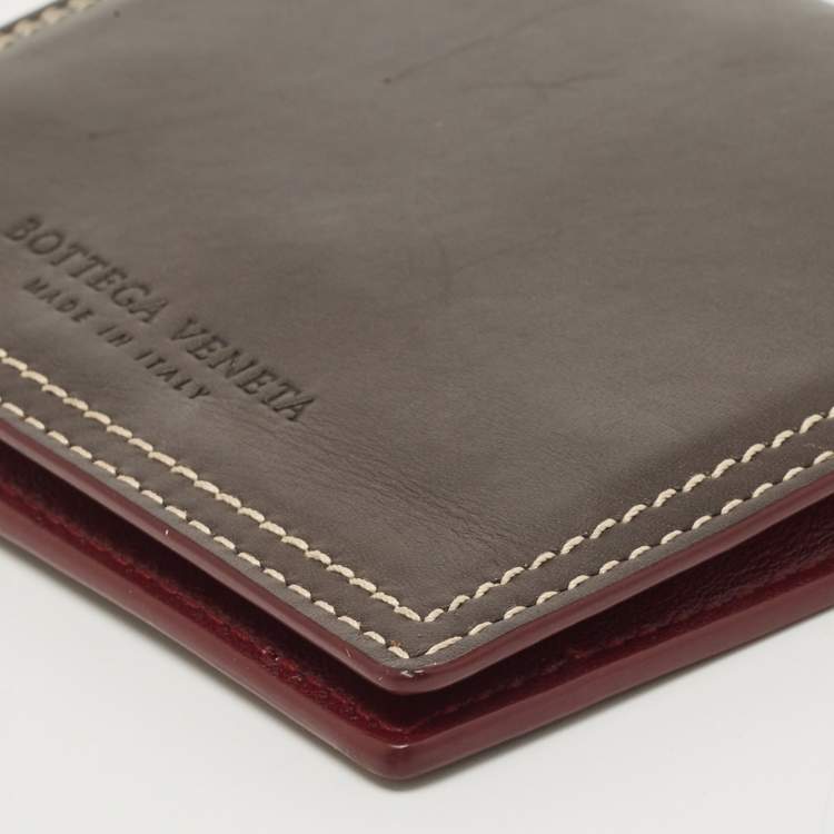 Pre Owned Bottega Veneta Grey/Brown Leather Snap Bifold Wallet