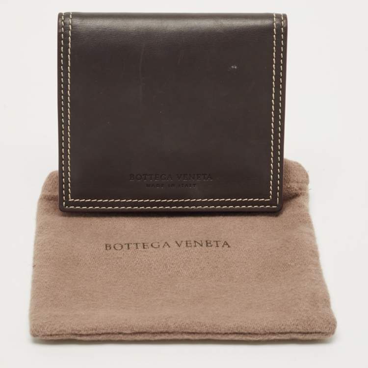 Pre Owned Bottega Veneta Grey/Brown Leather Snap Bifold Wallet