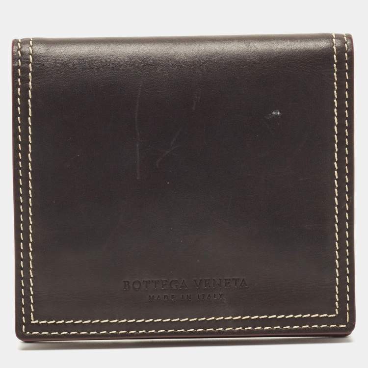 Pre Owned Bottega Veneta Grey/Brown Leather Snap Bifold Wallet
