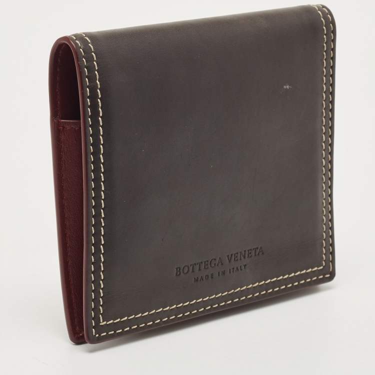 Pre Owned Bottega Veneta Grey/Brown Leather Snap Bifold Wallet