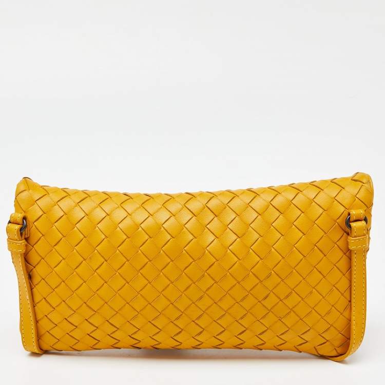 Pre Owned Bottega Veneta Yellow Intrecciato Leather Flap Crossbody Bag