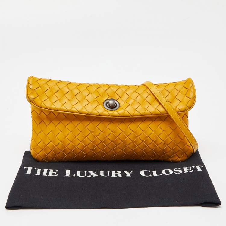 Pre Owned Bottega Veneta Yellow Intrecciato Leather Flap Crossbody Bag