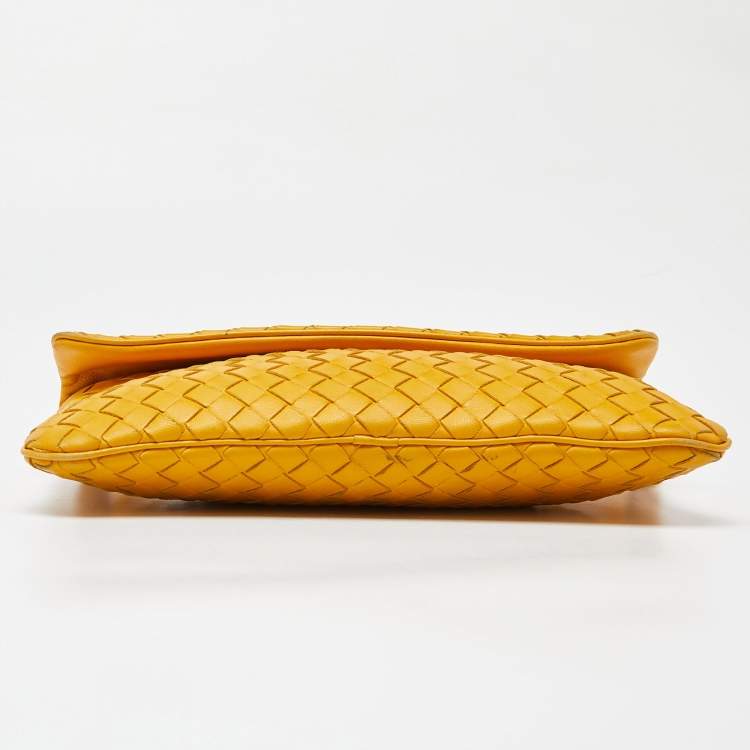Pre Owned Bottega Veneta Yellow Intrecciato Leather Flap Crossbody Bag