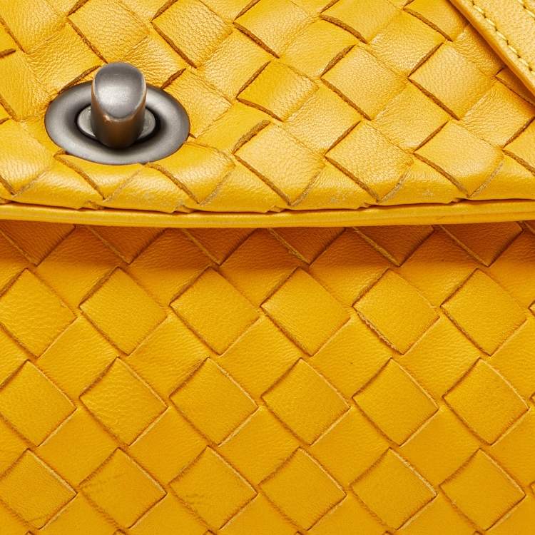 Pre Owned Bottega Veneta Yellow Intrecciato Leather Flap Crossbody Bag