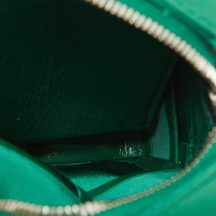 Pre Owned Bottega Veneta Green Intrecciato Leather Zip Pouch