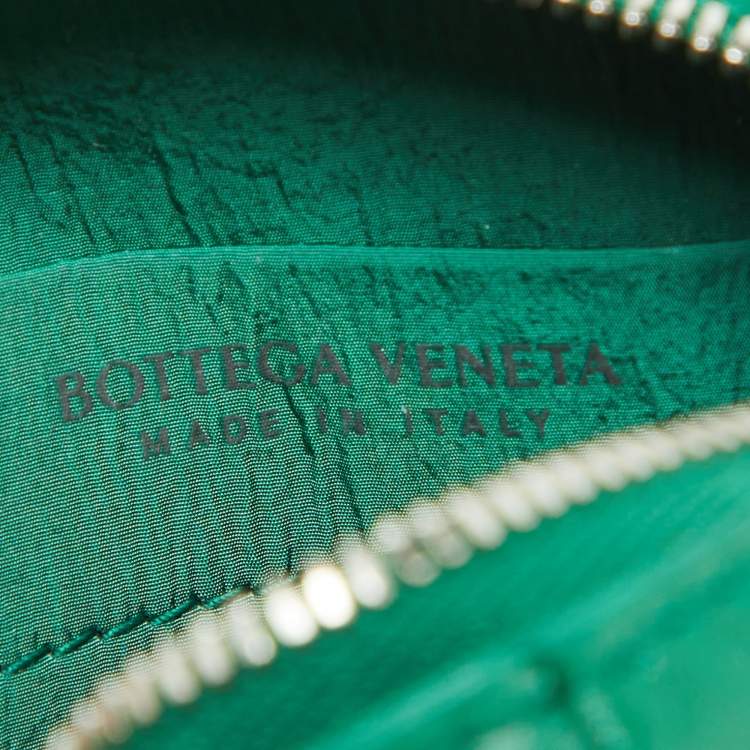 Pre Owned Bottega Veneta Green Intrecciato Leather Zip Pouch