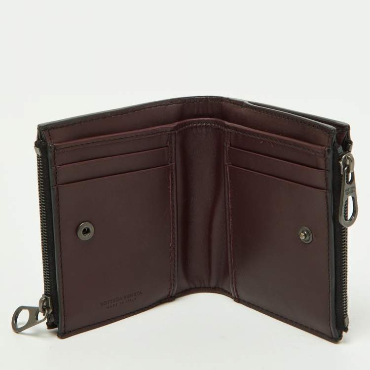 Pre Owned Bottega Veneta Burgundy Intrecciato Leather Bifold Wallet