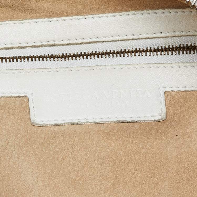 Pre Owned Bottega Veneta Off White Intrecciato Leather Chain Link Veneta Hobo