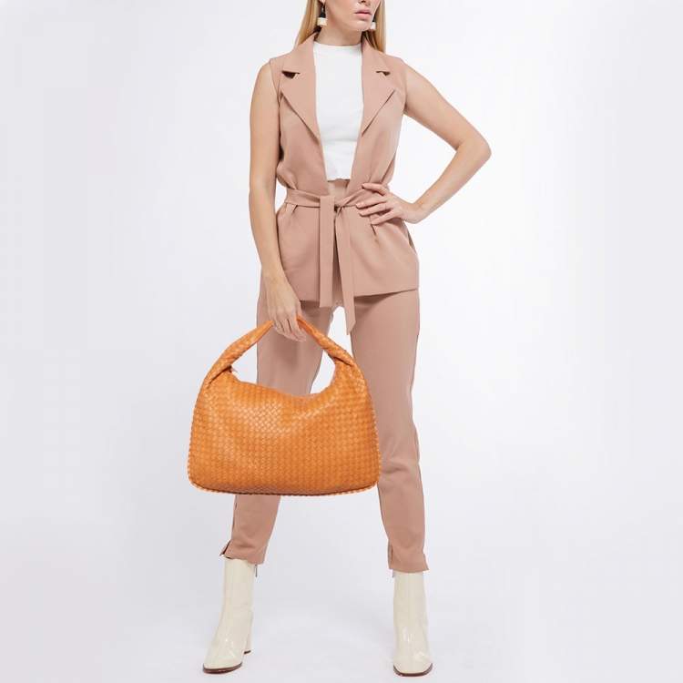 مملوكة مسبقًا Bottega Veneta Orange Intrecciato Leather Veneta Hobo