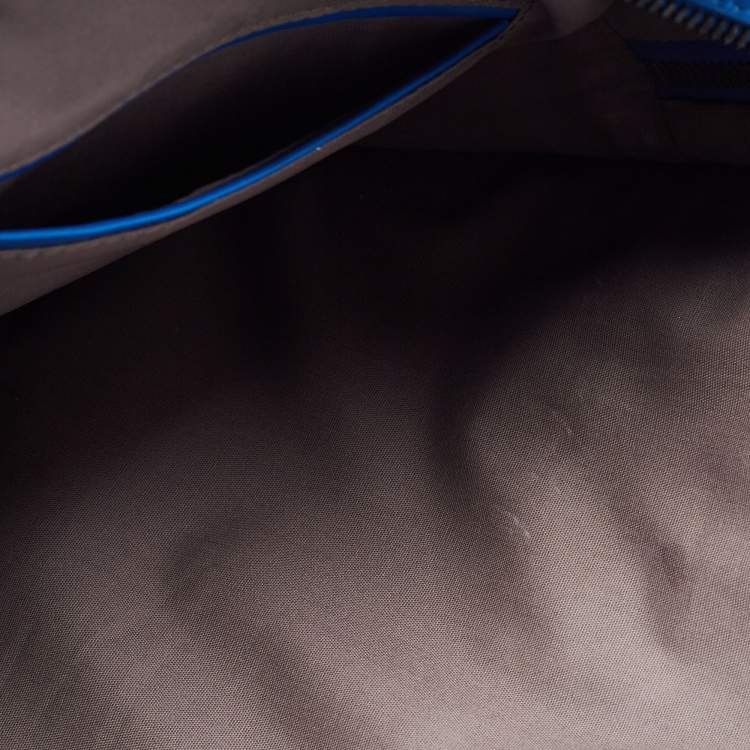 Pre Owned Bottega Veneta Blue Intrecciato Leather Zip Briefcase Bag