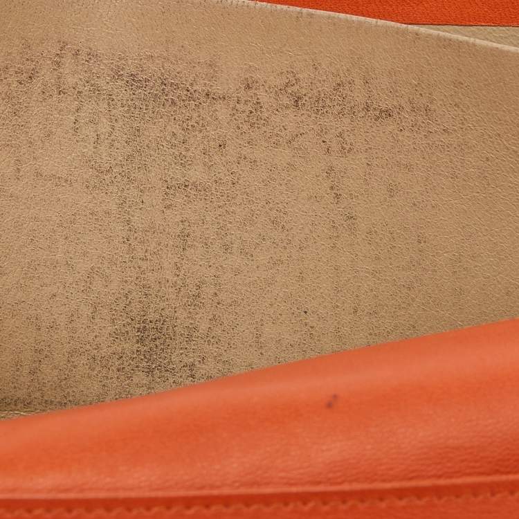 Pre Owned Bottega Veneta Orange Intrecciato Leather Flap Continental Wallet