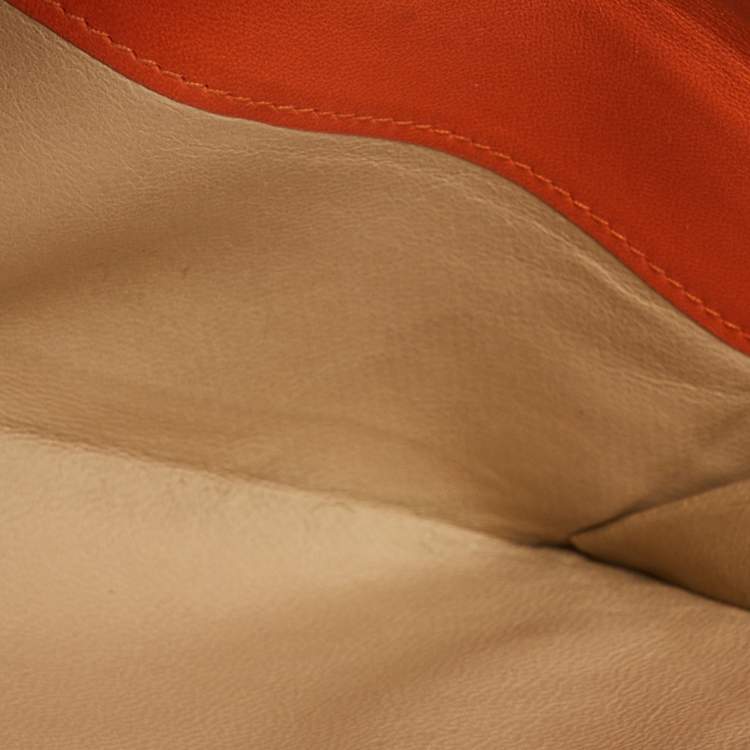 Pre Owned Bottega Veneta Orange Intrecciato Leather Flap Continental Wallet