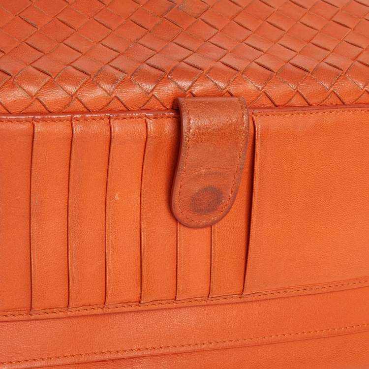 Pre Owned Bottega Veneta Orange Intrecciato Leather Flap Continental Wallet