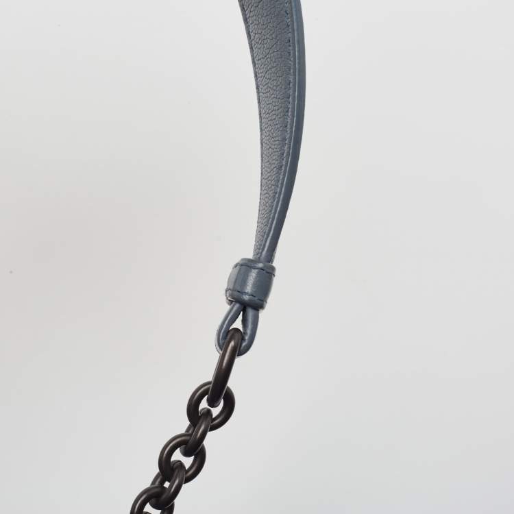 Pre Owned Bottega Veneta Light Blue Intrecciato Leather Stripe Chain Tote