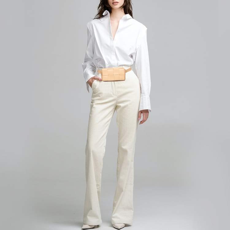 Pre Owned Bottega Veneta Beige Intrecciato Leather Mini Cassette Belt Bag
