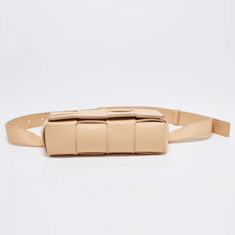 Pre Owned Bottega Veneta Beige Intrecciato Leather Mini Cassette Belt Bag