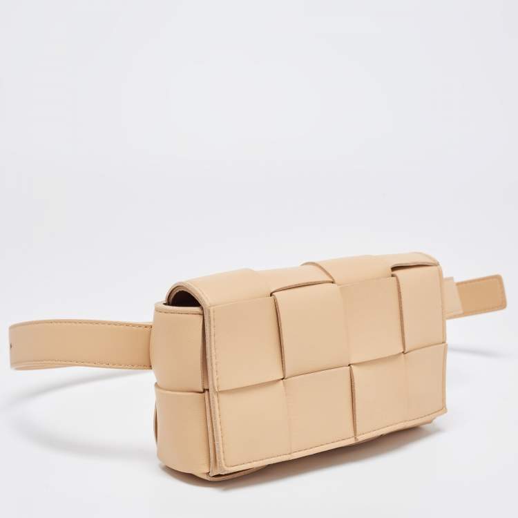 Pre Owned Bottega Veneta Beige Intrecciato Leather Mini Cassette Belt Bag