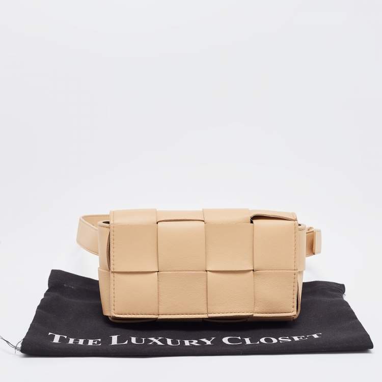 Pre Owned Bottega Veneta Beige Intrecciato Leather Mini Cassette Belt Bag