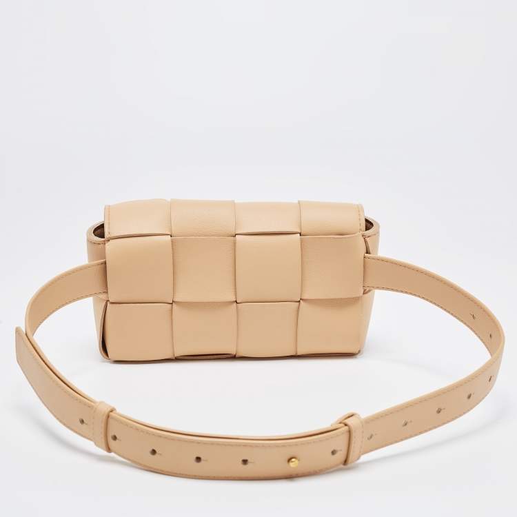 Pre Owned Bottega Veneta Beige Intrecciato Leather Mini Cassette Belt Bag