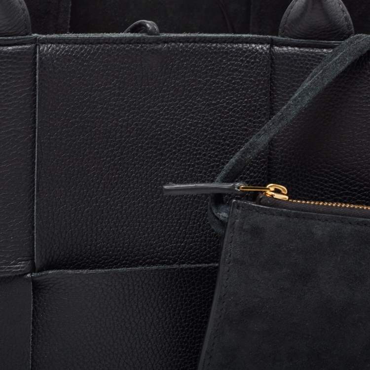 Pre Owned Bottega Veneta Black Intrecciato Leather Arco Tote