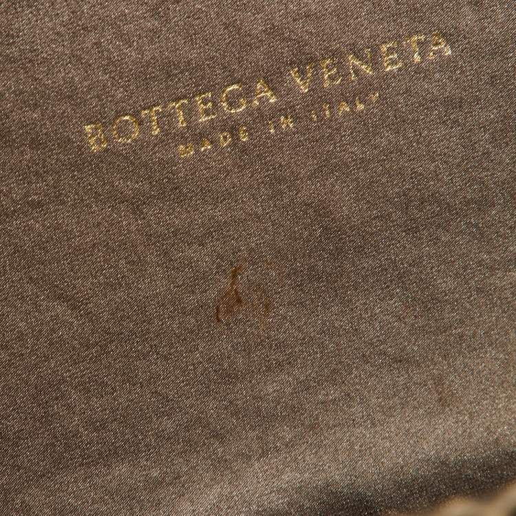 Pre Owned Bottega Veneta Brown Intrecciato Satin and Watersnake Leather Knot Chain Clutch