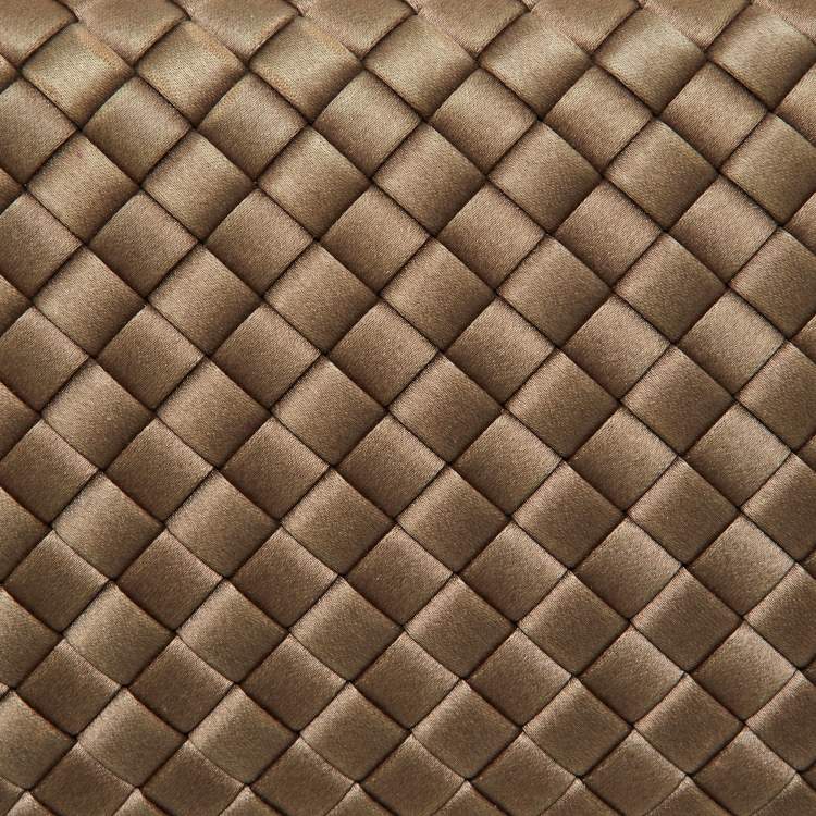 Pre Owned Bottega Veneta Brown Intrecciato Satin and Watersnake Leather Knot Chain Clutch