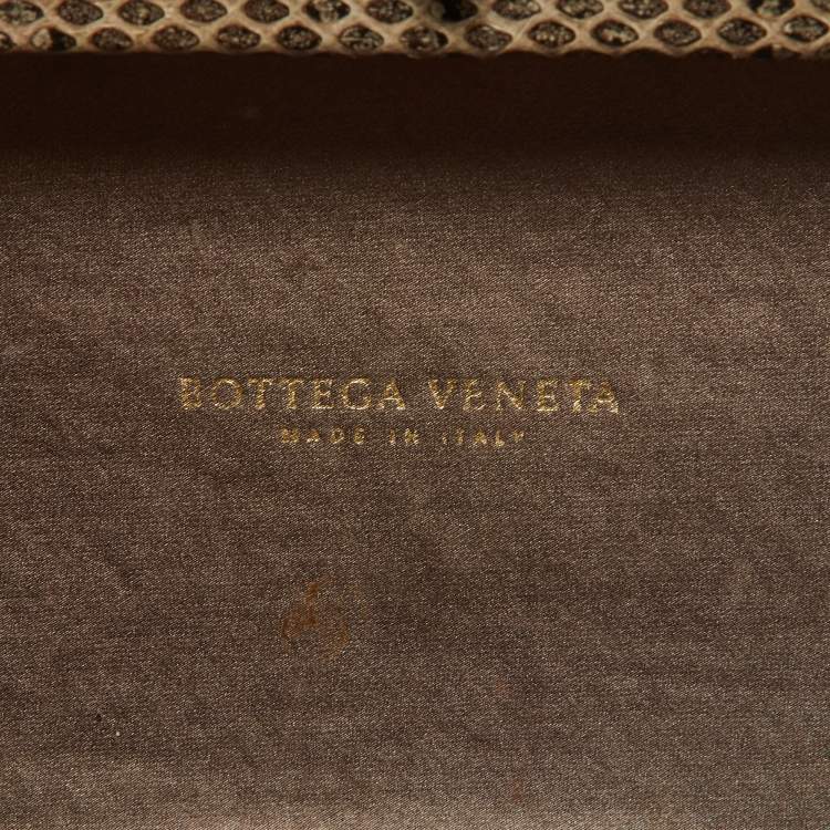 Pre Owned Bottega Veneta Brown Intrecciato Satin and Watersnake Leather Knot Chain Clutch