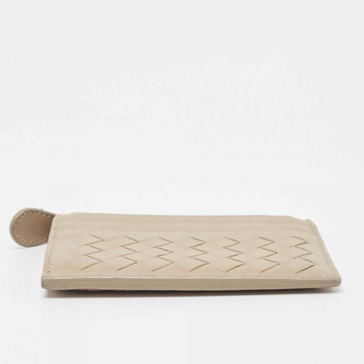 مملوكة مسبقًا Bottega Veneta Grey Intrecciato Leather Zip Card Holder